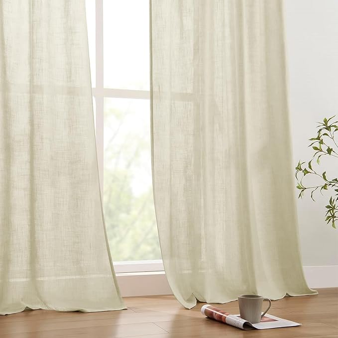 Joydeco Linen Curtains 84 Inch Length 2 Panels Set, Light Filtering Curtains for Bedroom Living Room,Linen Blend Drapes 52 Inches Wide with Back Tab Rod Pockets (W52 x L84 Inch, Natural)