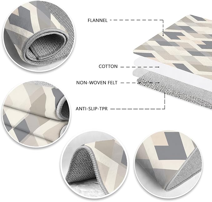 Modern Area Rug Living Room Rugs 7x10, Minimalist Soft Boho Geometric Rug, Non-Slip Washable Low Pile Non Shedding Carpet for Bedroom Office Dining Room Kitchen Nursery, Gray Beige White