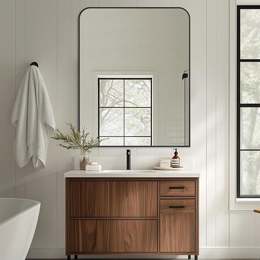 Bathroom Mirror, Wall Mirrors, Black Metal Framed Wall-Mounted Mirrors, Bathroom Vanity Mirror for Over Sink, Living Room, Bedroom, Entryway, 40x32 Inch, Black