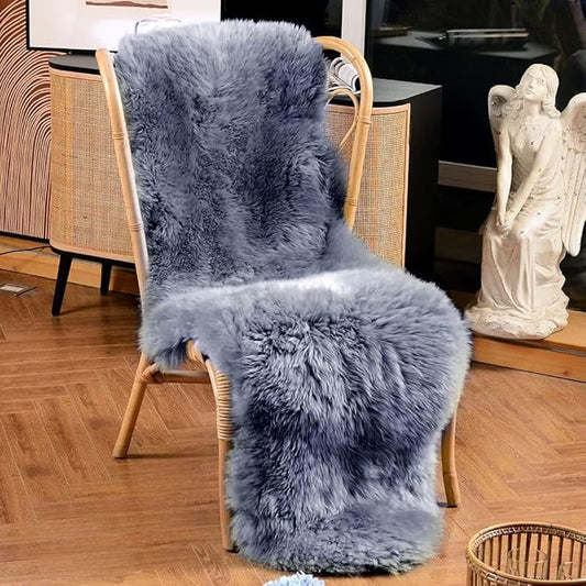 LLB Genuine Sheepskin Area Rug Wool Rug Fur Carpet Fluffy Shaggy Fur Rug for Living Room Kids Bedroom Real Sheepskin Throw Lambskin Rugs Sofa Mat Chair Seat Covers (Carbon Gray, 2 x 6 ft Sheepskin)