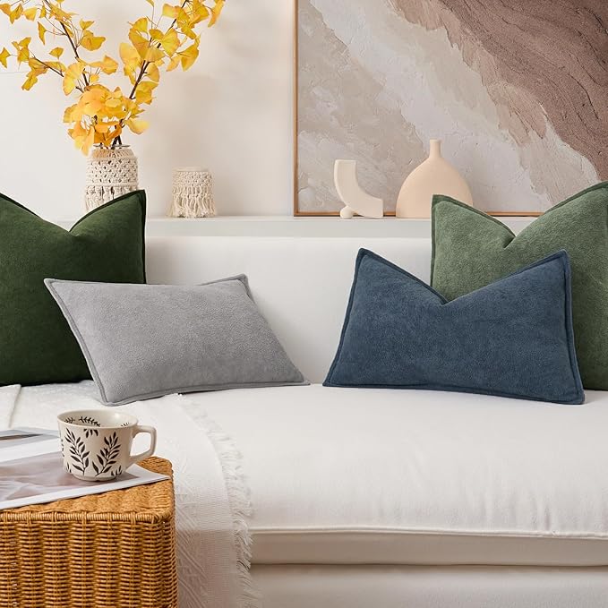 Kevin Textile Waterproof Decorative Pillow Covers Dusty Blue 12x20 Inch Pack of 2 Soft Boucle Textured Lumbars Cushions Elegant Accent Pillows for Couch Sofa Chair Bed Home Decor Indoor Outdoor