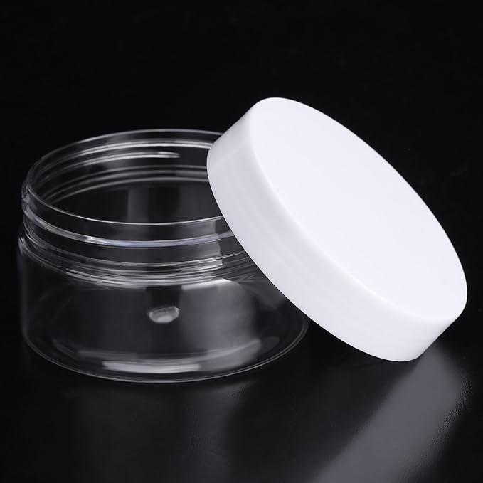 SATINIOR 12 Pack 4 oz Plastic Container Jars with Lids Round Clear Travel Cosmetic Container Jars for Toiletries, Lotion, Cream, Ointment, Makeup, Rhinestone, Sample, Kitchen Storage(White)