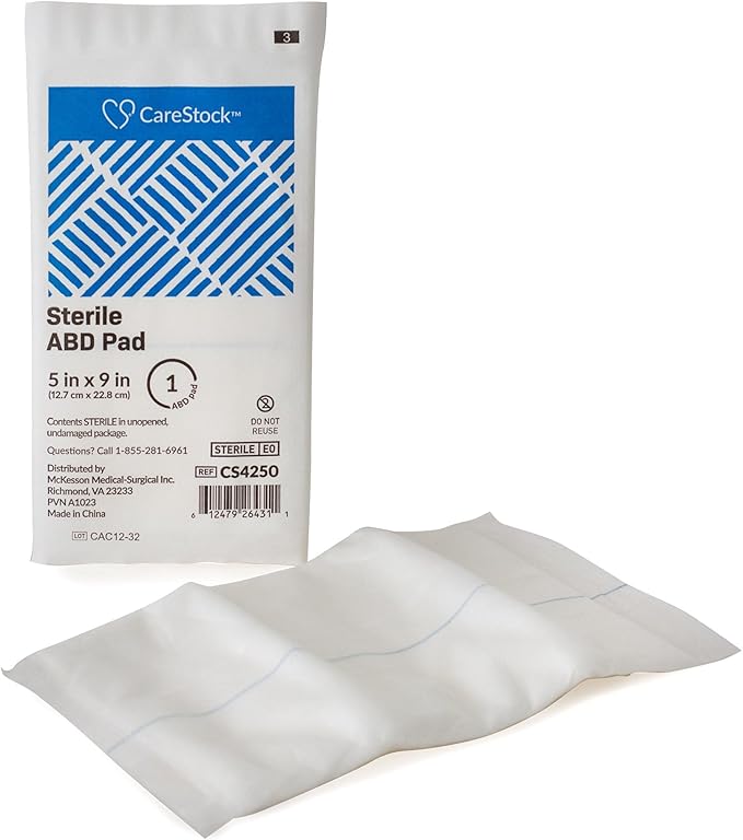 CareStock Abdominal Pads 5x9 in [400-Pack] Sterile ABD Pads, Extra Absorbent, Individually Wrapped, Wound Care First Aid, 20 Count, Pack of 20