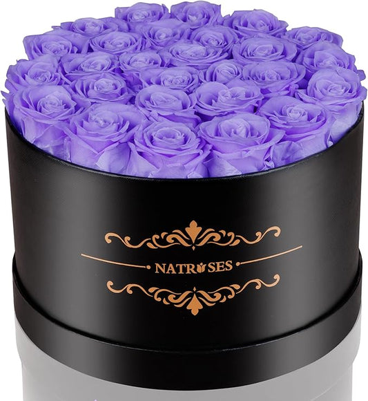 NATROSES 27 Piece Forever Preserved Roses in a Box, Preserved Flowers for Delivery Birthday, Flowers Gifts for Mothers Day, Violet