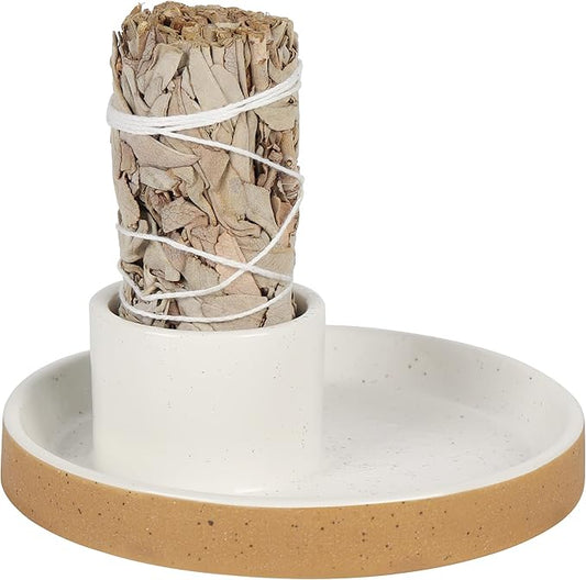 Ceramic Incense Holder, White Sage Bundle Smudge Bowl, Smudging Plate for Sage Palo Santo Sticks Candles and Offering Sage Holder