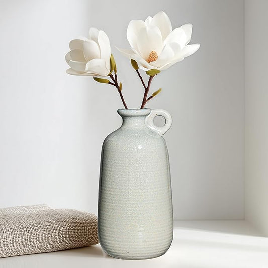 Sunddo Blue Ceramic Vase, 10 Inch Tall Modern Flower Vase with Handle, Art Decorative Vases for Pampas Grass, Entryway Living Room Dining Table Farmhouse Office Decor
