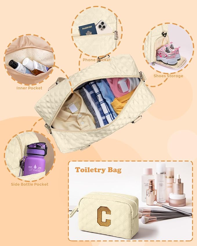 Elilier Initial Gym Bag for Kids Girls, Travel Duffel Bag, Teacher Appreciation Gifts Ideas, Mother's Day Gift Ideas