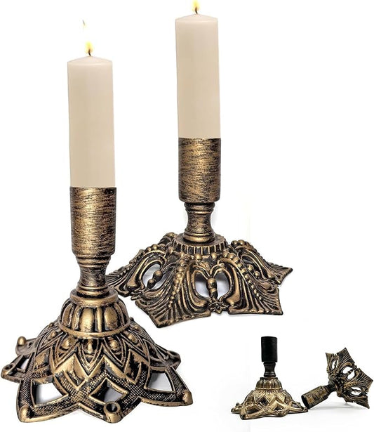 Set of 2 Different Sizes Brass Candlestick Holders,Taper Candle Holder for Candlesticks for Wedding Decor,Fireplace,Home,Brass Candlestick Holders Fits 3/4 inch Thick Candle