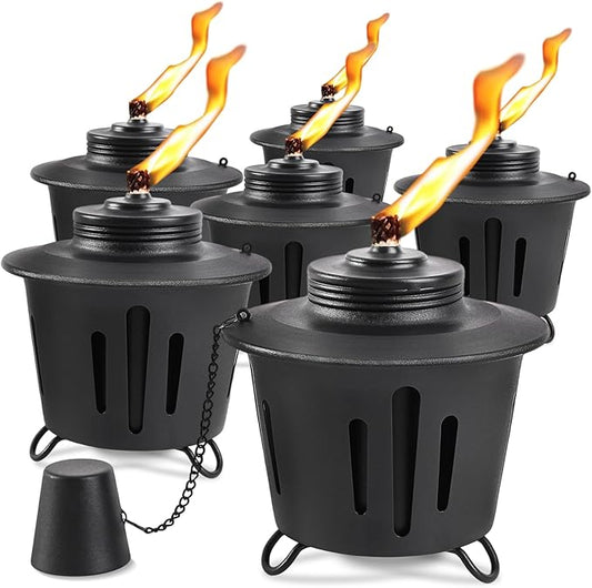 6 Pack Citronella Table Top Torches, 15oz Mini Fire Pit Tabletop Torch for Outside, Metal Tabletop Flame Torch Includes Long Lasting Wick and Snuffer for Yard, Patio, Deck, Garden, Party