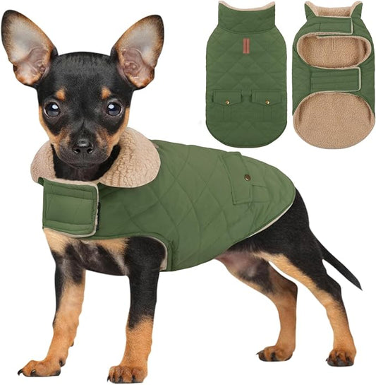 Winter Coat for Medium Dogs, Dog Plaid Jacket, Pets Coat for Cold Weather, Windproof Warm Garments, Pet Thickened Outfits Indoor Outdoor, Army Green M