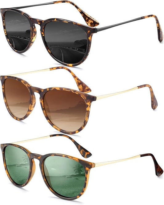 Sunglasses Womens Polarized Sunglasses-Women: Retro Round Sun Glasses with UV400 Protecion Trendy 3 Pack