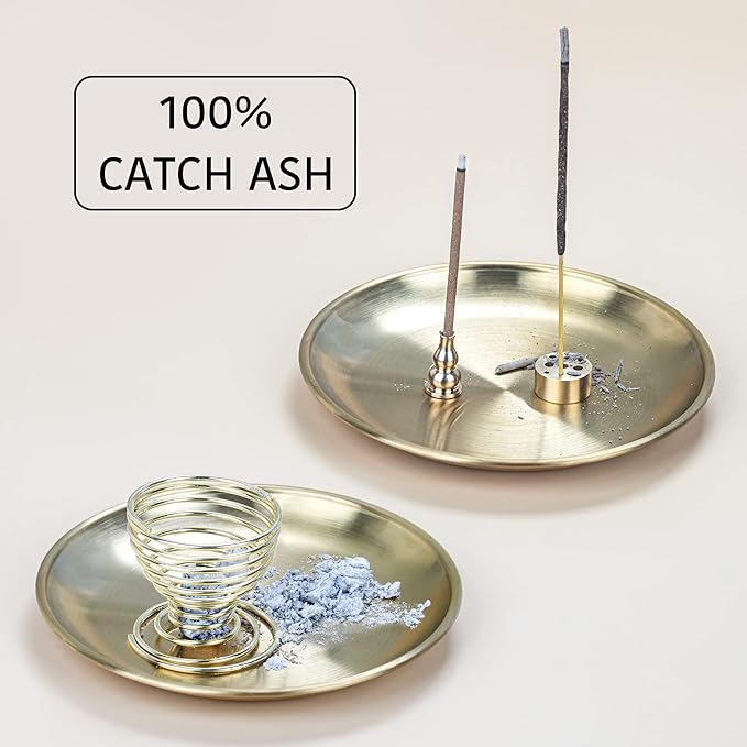 ZenBless 5 in 1 Incense Burner, Palo Santo Holder, Sage Holder, Incense Holder for Incense Sticks/Coil Incense/Incense Cones, 5.5 inches Brass Ash Catcher for Meditation Yoga Room