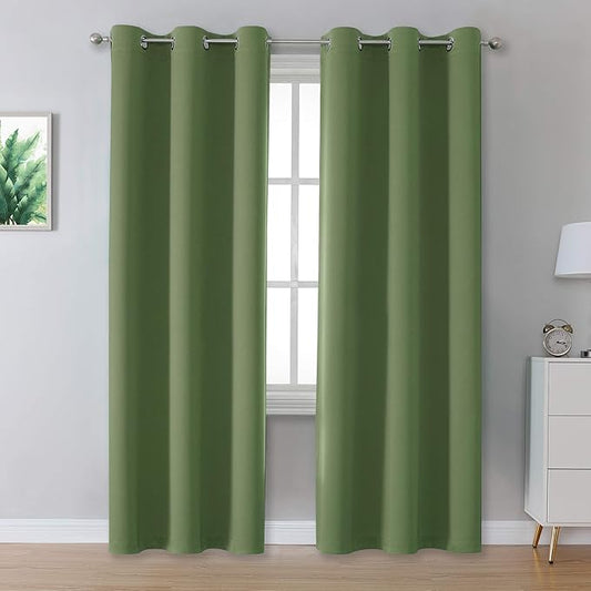 Dualife Sage Green Blackout Curtains 84 Inches Long for Bedroom and Living Room 2 Panels Pair Set Thermal Insulated Room Darkening Curtains with Grommet 42 x 84 Inch Length