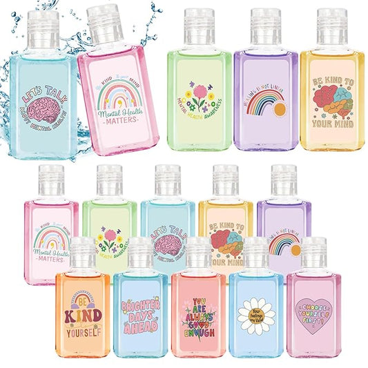 50 Pcs Mental Health Awareness Hand Sanitizer Bulk Inspirational Positive Affirmation Small Hand Sanitizer 1fl oz Travel Size Hand Soap Mental Health Gift for Teachers Team Coworker (Colorful)