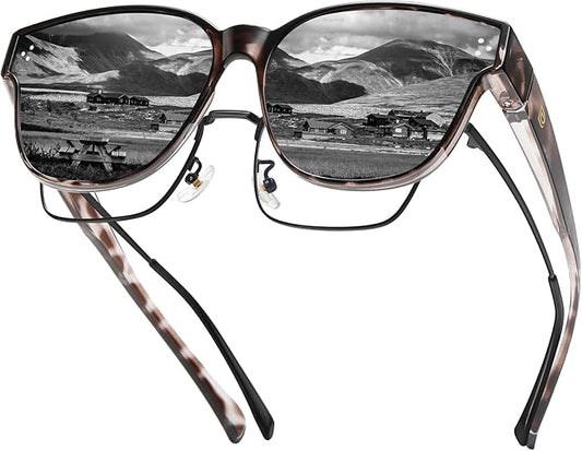 DUCO Fit Over Sunglasses for Men Women Wear Over Glasses Retro Wrap Around Polarized Sun Glasses UV400 Protection DC8981