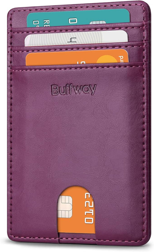 Buffway Mens Slim Wallet, Minimalist Thin Front Pocket Leather Credit Card Holder with RFID Blocking for Work Travel | Minimalist, Thin, Front Pocket, Credit Card Holder, RFID Blocking, for Work Travel