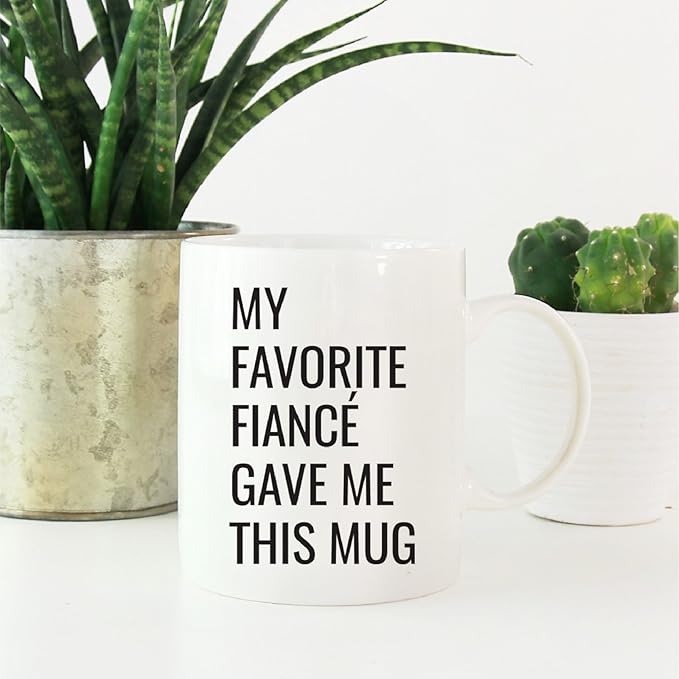 Andaz Press 11oz. Funny Coffee Mug Gag Gift, My Favorite Fiancé Gave Me This Mug, 1-Pack, Engagement Birthday Christmas Sarcastic Humor Gift Ideas