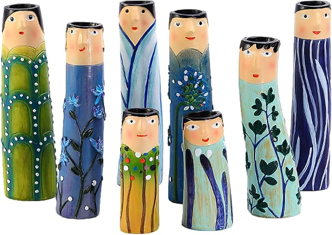 Spring Bud Vases, Bohemian Family Face Vase Boho Cute Home Decor, Character Vase Flower Plant Holder Bathroom Shelf Decor for House Decor Living Room Wedding Centerpieces (D)