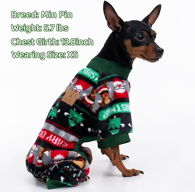 XPUDAC Christmas Dog Pajamas Fleece Dog Sweater Holiday Pet Outfit for Small Medium Dogs Girl Boy Puppy Clothes Onesie, XL