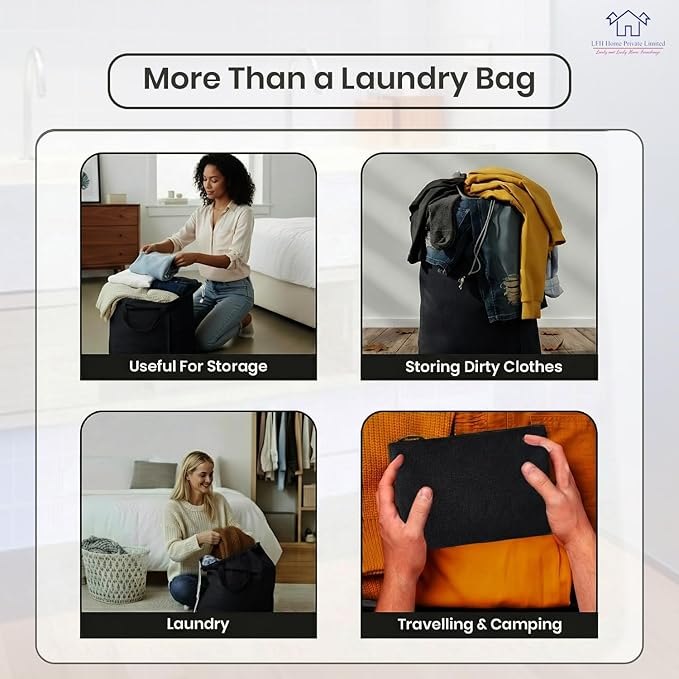 LFH Home Large Premium 1pack Cotton Canvas Laundry Bag with Drawstring and Handles Heavy Duty, Multi-Use, and Washable for Home, Travel, College or Storage 24x36-Black