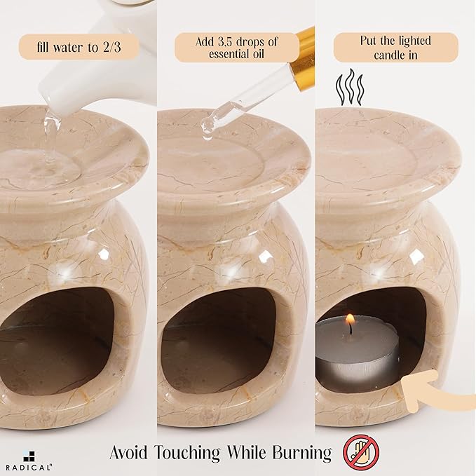 Radicaln Marble Oil Burner 4" Inches Verona Handmade Candle Warmer & Aromatherapy Diffuser for Home, Ideal Oil Warmer, Aroma Diffuser, Essential Oils & Wax Melts