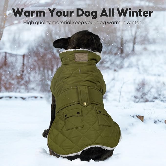 KYEESE Dog Coat Windproof Dog Coats for Small Dogs Soft Pet Sweater for Cold Weather Waterproof Dogs Jacket with Fleece Lined Warm Pet Winter Puffer Coat with Leash Hole Thick Pets Clothes with Pocket