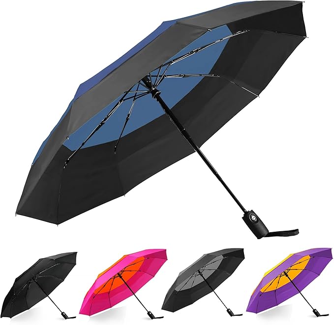 Khulula Windproof Compact Travel Umbrellas for Rain – Easy Auto Open Close, Automatic Durable Waterproof – Backpack, Portable, Lightweight Umbrellas for Travel