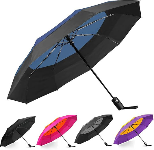 Khulula Windproof Compact Travel Umbrellas for Rain – Easy Auto Open Close, Automatic Durable Waterproof – Backpack, Portable, Lightweight Umbrellas for Travel