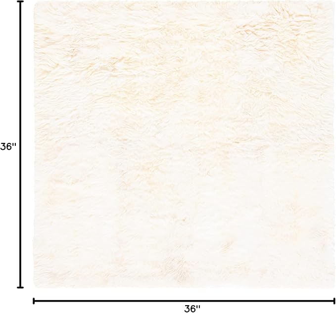 SAFAVIEH Sheep Skin Collection Area Rug - 3' Square, Natural & White, Handmade Rustic Glam Genuine Pelt, 3.4-inch Thick Ideal for High Traffic Areas in Living Room, Bedroom (SHS211A)