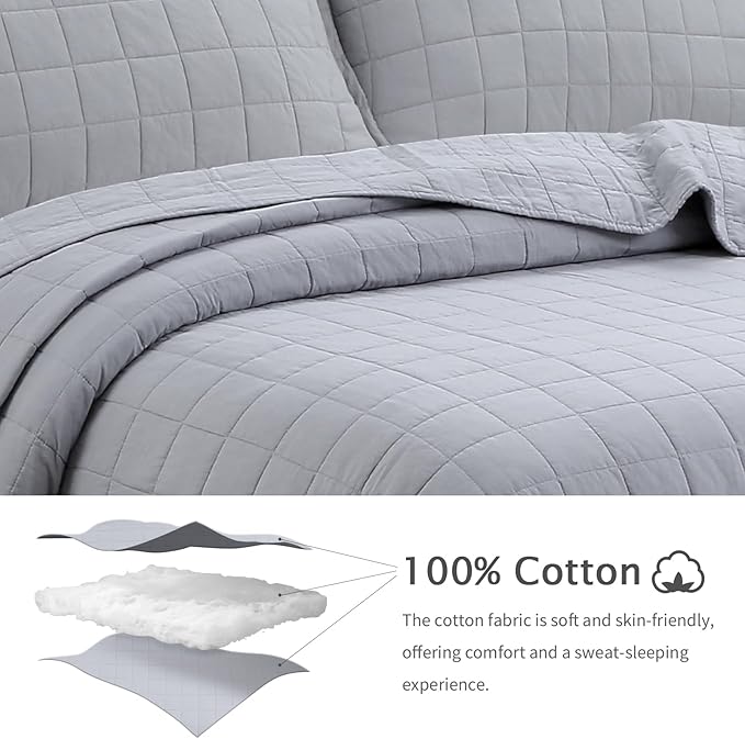 100% Cotton Quilt Sets Super King Size - Soft Lightweight Quilt Bedding Set for Bedroom Decor-Bedspread in Geometric Pattern with 2 Pillow Shams for All Season, 120x128 inches