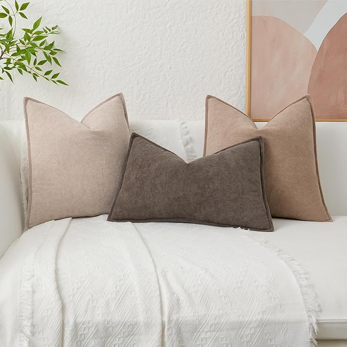 Kevin Textile Waterproof Decorative Pillow Covers Khaki 26x26 Inch Pack of 2 Soft Boucle Textured Euro Pillowcases Elegant Accent Pillows for Couch Sofa Chair Bed Home Decor Indoor Outdoor