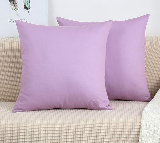 TangDepot Set of 2 Handmade Decorative Solid 100% Cotton Canvas Throw Pillow Covers/Cushion Covers, 45 Colors Available - (20"x20" 2 Pieces, Light Purple Lavende)
