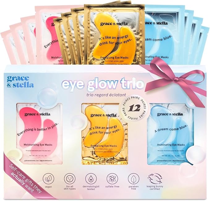 grace & stella Under Eye Patches (12 pairs) Eye Masks for Puffy Eyes and Dark Circles - Stocking Stuffers for Teen Girls, Christmas Gifts for Women, White Elephant Gifts, Birthdays, Holidays - Vegan