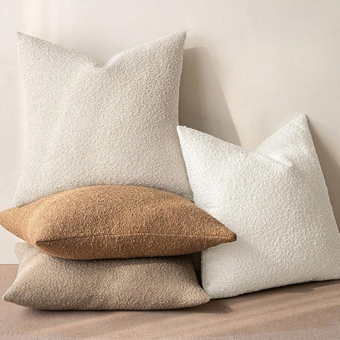MIULEE 12x20 Inch Decorative Lumbar Throw Pillows for Bed Set of 2 Textured Boucle Neutral Winter Throw Pillow Covers White Accent Solid Pillowcases Sofa Livingroom Home Decor