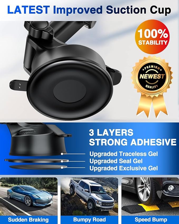 HTU 【98+LBS Strongest Suction & Military-Grade】 Ultimate Car Phone Mount【Patent & Safety Certs】 Cell Phone Holder Truck Stand for Dashboard Windshield Vent for iPhone 17 Pro Max 16 15 Samsung (Pink)