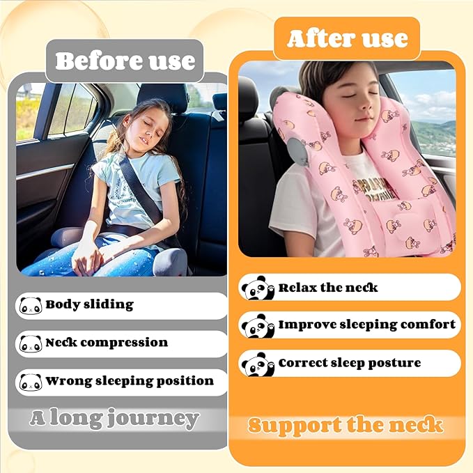 Inflatable Travel Neck Pillow for Kids, Fast Inflation, Portable and Foldable Kids Travel Pillow, Comfortable Travel Pillow for Airplane, Car, Train–Fits Ages 6+ & Under 165 lbs