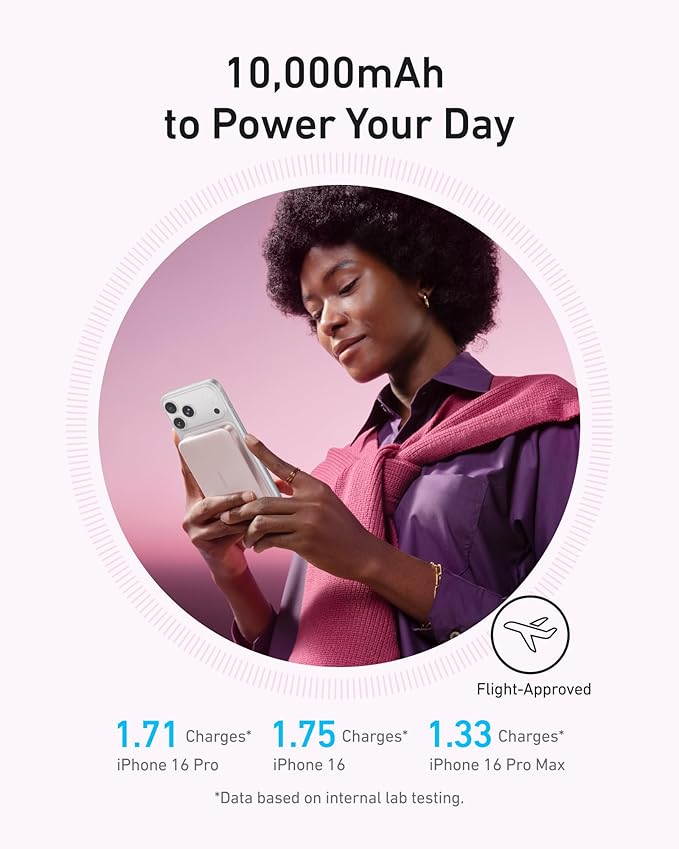 Anker MagGo Power Bank, Ultra-Slim 10,000mAh Magnetic Battery Pack, Qi2 Certified 15W Ultra-Fast MagSafe Compatible Portable Charger, Ergonomic Design, for iPhone17/16/15/14 Series Only（Not for Pixel）