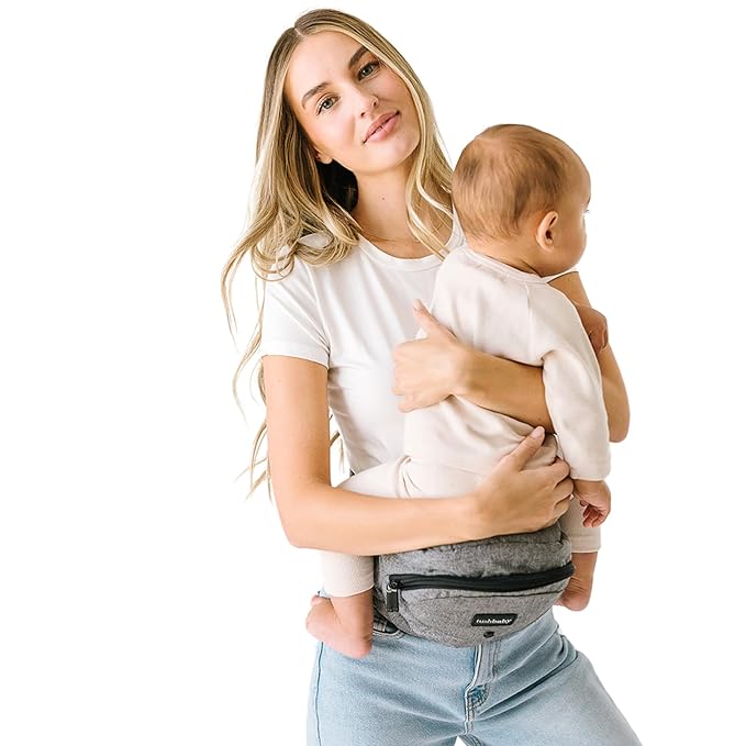 Tushbaby Original Hip Seat Baby Carrier for Babies & Toddlers up to 45 lbs, Safety Certified, Lightweight No-Foam Design with Storage & Nursing Support, Grey
