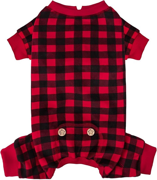 KYEESE Dog Pajamas Red Buffalo Check Puppy Pjs Comfy Doggie Costume Velvet 4 Legs Pet Jammies Stretchy Dogs Clothes Warm Pet Pjs Soft Dog Pajamas for Small Dogs,S