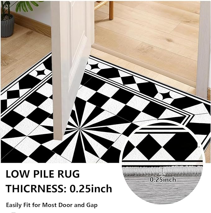 Black and White Checkered Rug, Checkered Rug, Modern Geometric Pattern Carpet, Retro Machine Washable Non Slip Area Rugs, Contemporary Rugs for Living Room/Bedroom 7x9