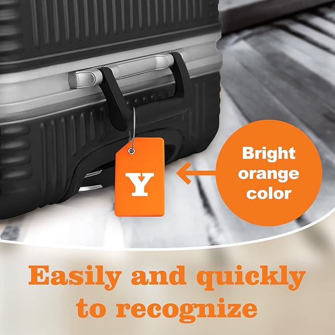 Gostwo 2 Pack Silicone Luggage Tags for Suitcases, 26 Initial Letter Baggage Labels Handbag School Bag Suitcase Instrument Tag with Stainless Steel Loop(Orange)(Letter Y)