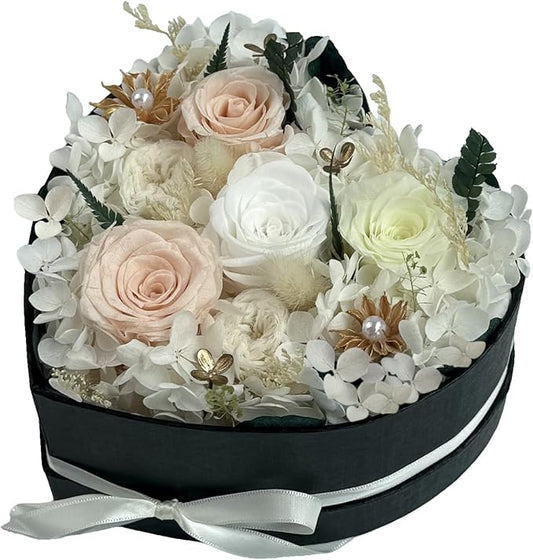Preserved Roses Heart Shape Box Valentines Day Gifts for Her Mothers Day Forever Flowers (Multicolor-Pink, One Size)