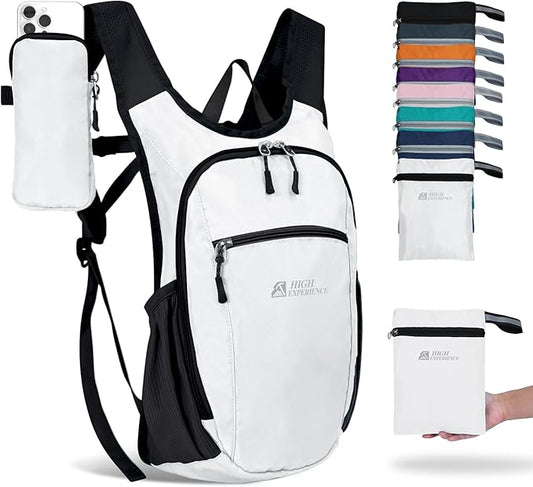 HIGH EXPERIENCE Hiking Backpack 10L/15L Small Daypack Lightweight Packable Travel Foldable Water Resistan for Women Men (White, 15L)