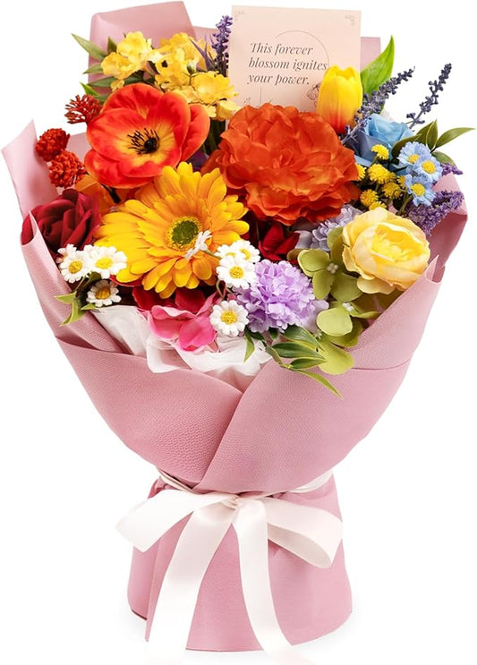 TINGE TIME Aritifical Flowers Bouquet, Rainbow Roses Gift Bouquet, Birthday Gifts for Women, Eternal Roses Bouquet for Grandma Wife Anniversary Housewarming