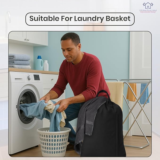 LFH Home Large Premium 1pack Cotton Canvas Laundry Bag with Drawstring and Handles Heavy Duty, Multi-Use, and Washable for Home, Travel, College or Storage 28x40-Black