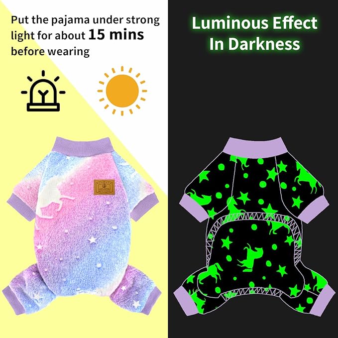 XPUDAC Dog Sweater Glows in The Dark Fleece Pajamas for Small Medium Dogs Girl Boy Puppy Clothes for Halloween Christmas Winter(Small)