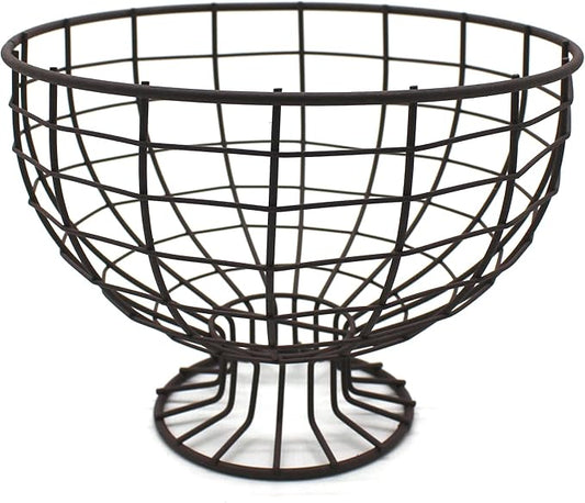 CVHOMEDECO. Metal Wire Round Egg Basket with Pedestal Counter Top Fruit Bowl Storage for Kitchen Home. Rusty
