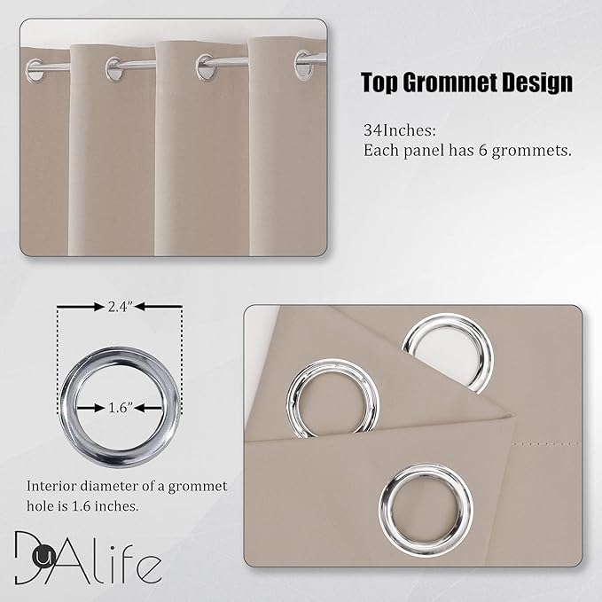 DUALIFE Room Darkening Window Draperies Curtain Panels for Bedroom - 54 Inches Long Thermal Insulated Grommet Curtains for Cafe (Set of 2 Panels,Warm Taupe,34 by 54 inch)