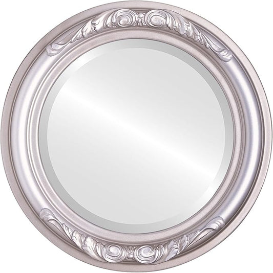 OVALCREST Round Beveled Wall Mirror for Home Decor - Florence Style - Silver Shade - 22x22 Outside Dimensions
