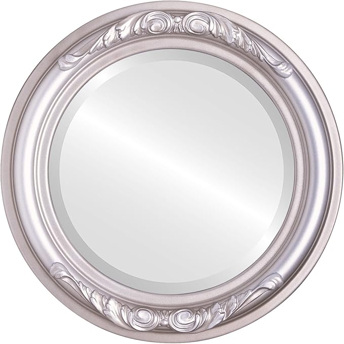 OVALCREST Round Beveled Wall Mirror for Home Decor - Florence Style - Silver Shade - 18x18 Outside Dimensions